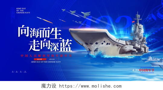 蓝色大气中国海军建军节建军展板设计